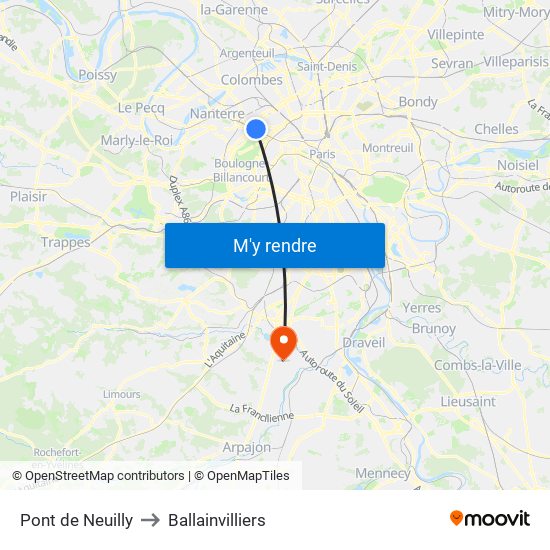 Pont de Neuilly to Ballainvilliers map