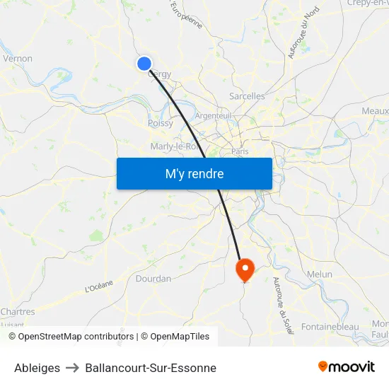 Ableiges to Ballancourt-Sur-Essonne map