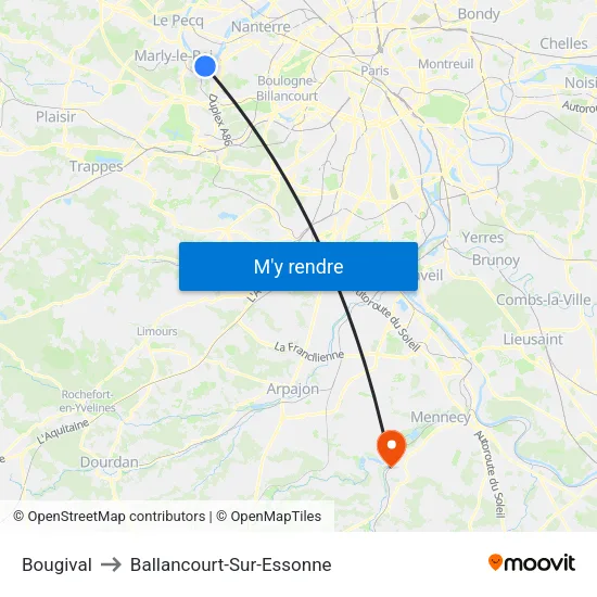Bougival to Ballancourt-Sur-Essonne map