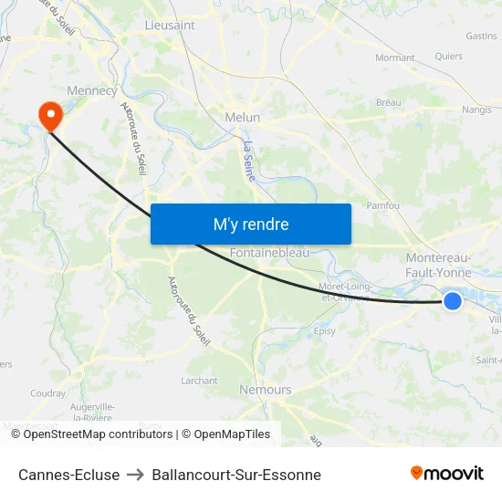 Cannes-Ecluse to Ballancourt-Sur-Essonne map