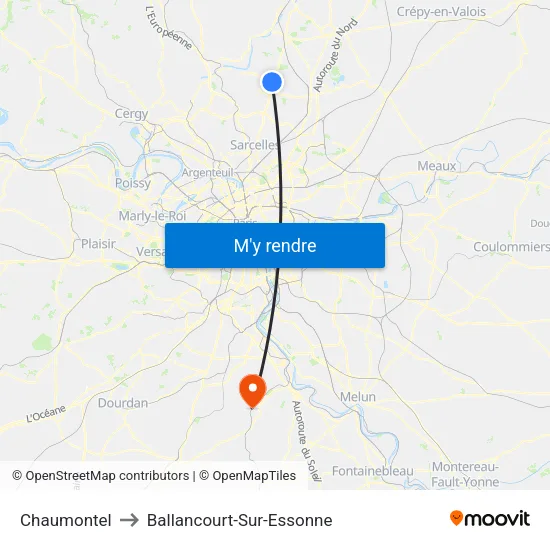 Chaumontel to Ballancourt-Sur-Essonne map