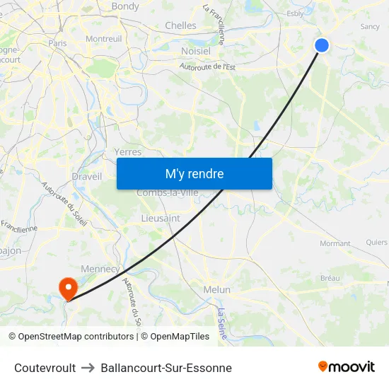 Coutevroult to Ballancourt-Sur-Essonne map