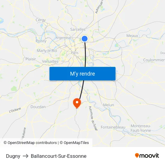 Dugny to Ballancourt-Sur-Essonne map