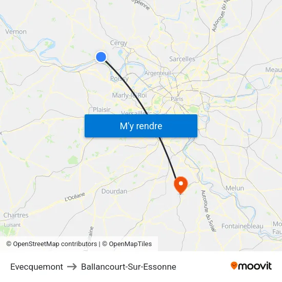 Evecquemont to Ballancourt-Sur-Essonne map