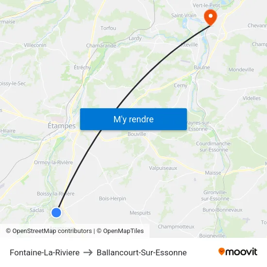 Fontaine-La-Riviere to Ballancourt-Sur-Essonne map