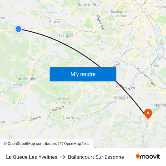 La Queue-Les-Yvelines to Ballancourt-Sur-Essonne map