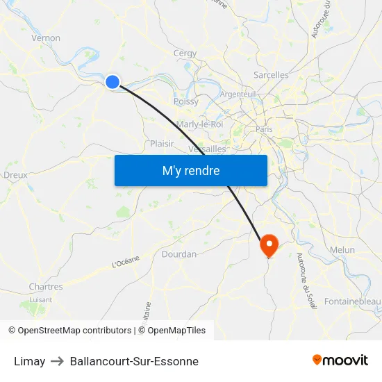 Limay to Ballancourt-Sur-Essonne map