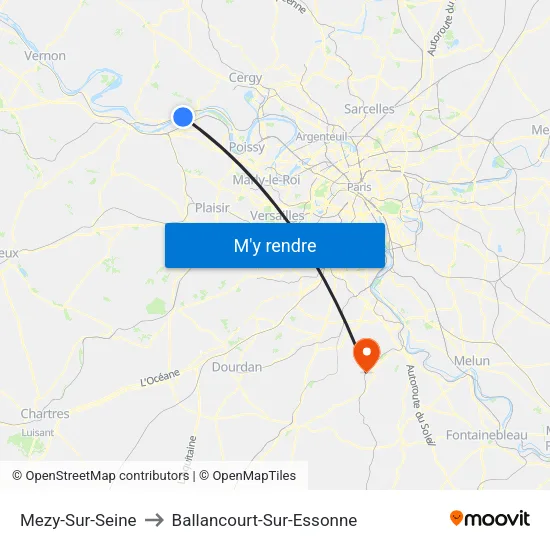 Mezy-Sur-Seine to Ballancourt-Sur-Essonne map