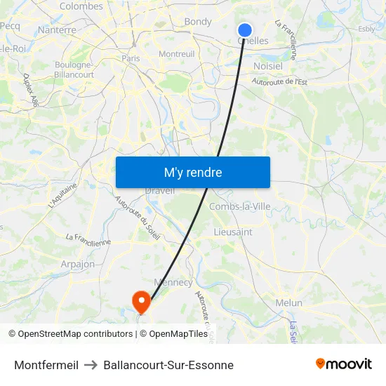 Montfermeil to Ballancourt-Sur-Essonne map