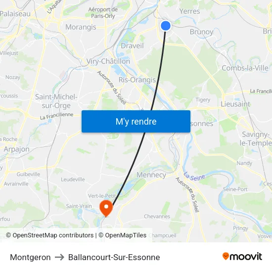 Montgeron to Ballancourt-Sur-Essonne map