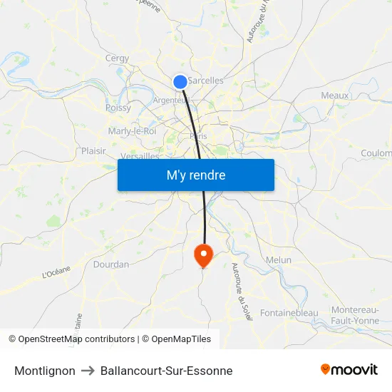 Montlignon to Ballancourt-Sur-Essonne map