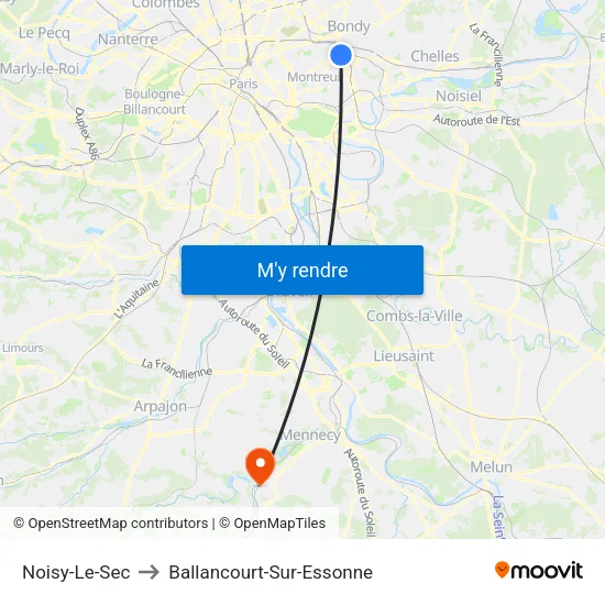 Noisy-Le-Sec to Ballancourt-Sur-Essonne map