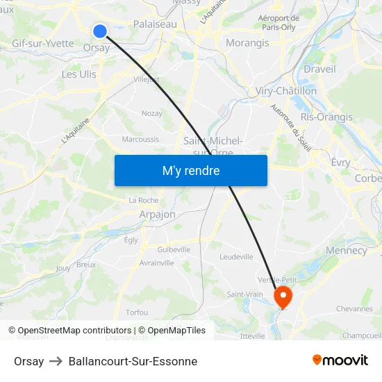 Orsay to Ballancourt-Sur-Essonne map