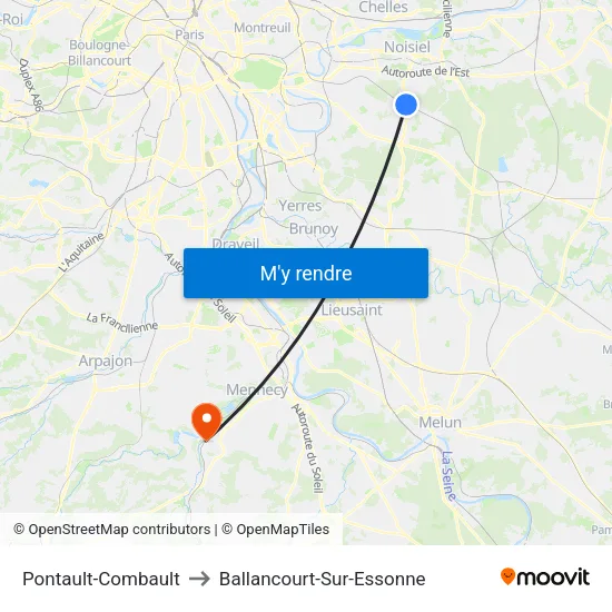 Pontault-Combault to Ballancourt-Sur-Essonne map