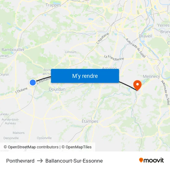 Ponthevrard to Ballancourt-Sur-Essonne map