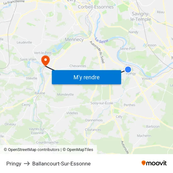 Pringy to Ballancourt-Sur-Essonne map