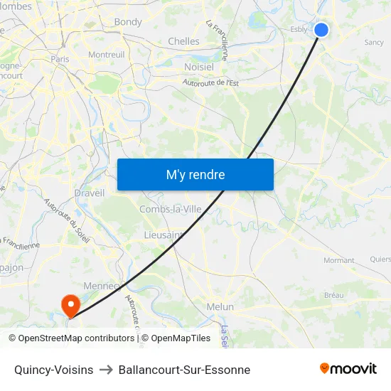 Quincy-Voisins to Ballancourt-Sur-Essonne map