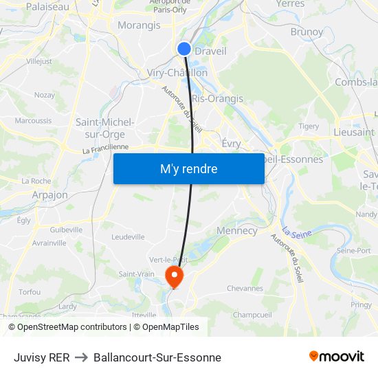 Juvisy RER to Ballancourt-Sur-Essonne map