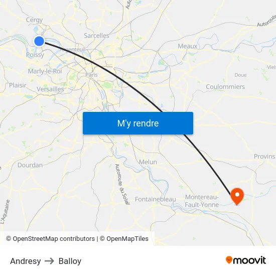 Andresy to Balloy map