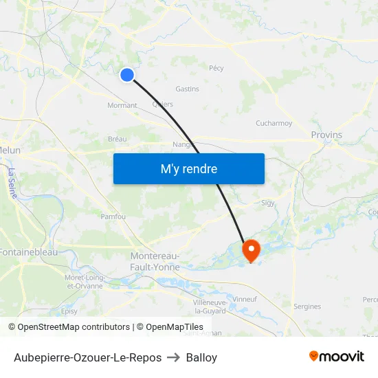 Aubepierre-Ozouer-Le-Repos to Balloy map