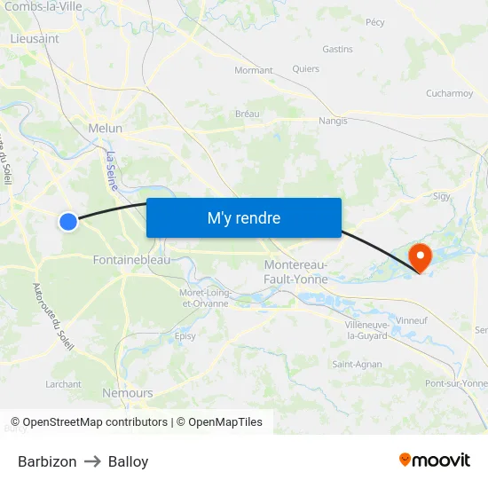 Barbizon to Balloy map