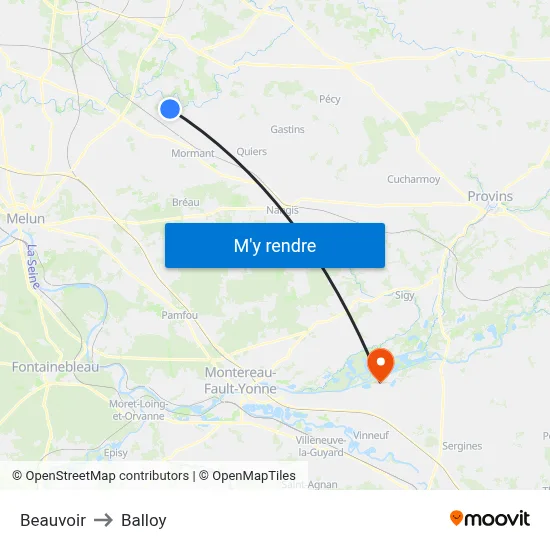Beauvoir to Balloy map