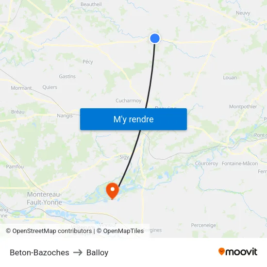Beton-Bazoches to Balloy map