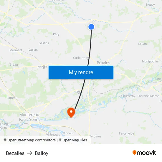 Bezalles to Balloy map