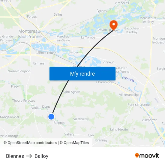 Blennes to Balloy map