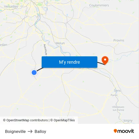 Boigneville to Balloy map