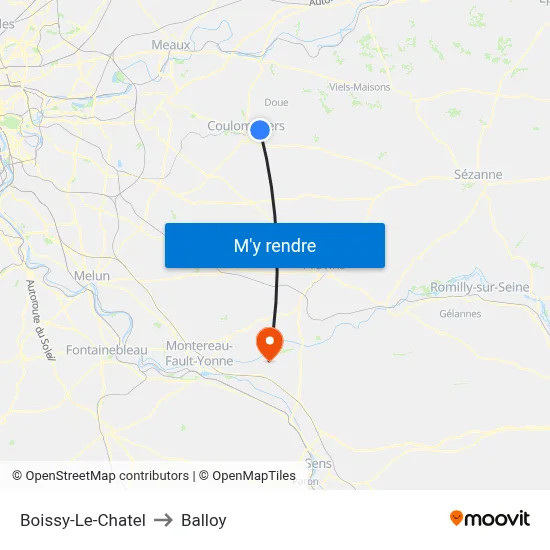 Boissy-Le-Chatel to Balloy map