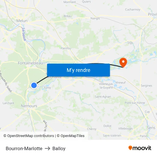 Bourron-Marlotte to Balloy map