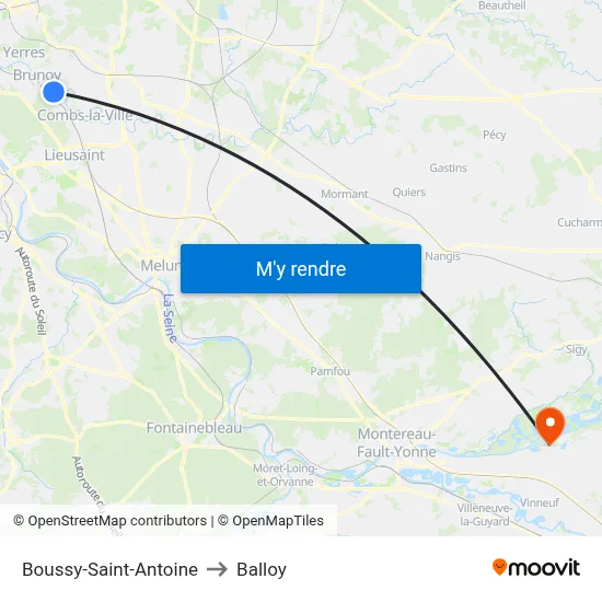 Boussy-Saint-Antoine to Balloy map