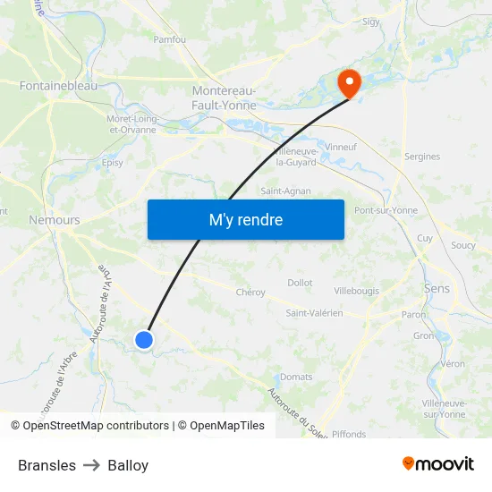 Bransles to Balloy map