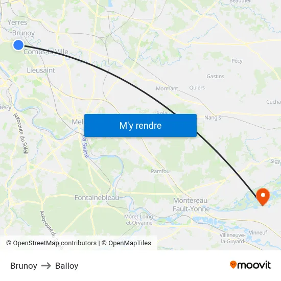Brunoy to Balloy map
