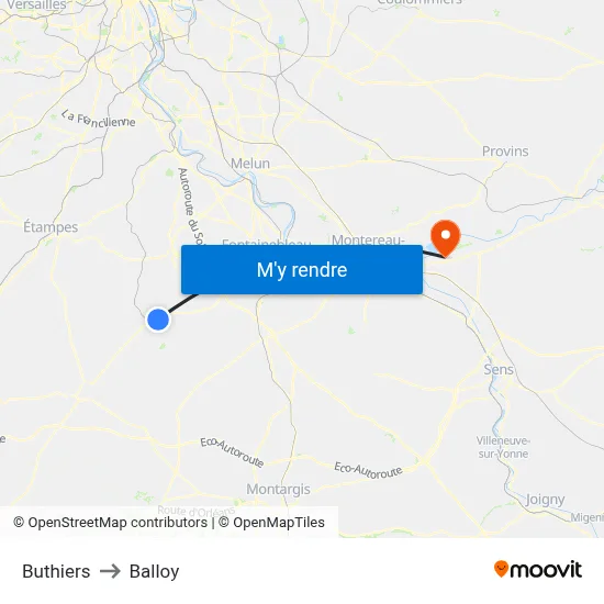 Buthiers to Balloy map