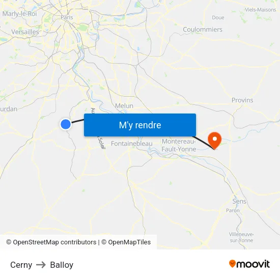 Cerny to Balloy map
