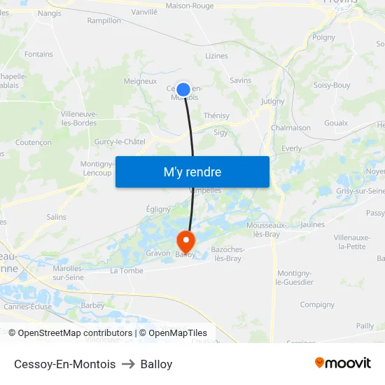 Cessoy-En-Montois to Balloy map