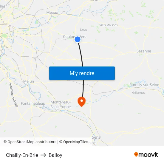 Chailly-En-Brie to Balloy map