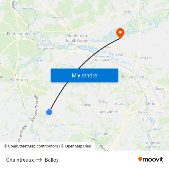 Chaintreaux to Balloy map