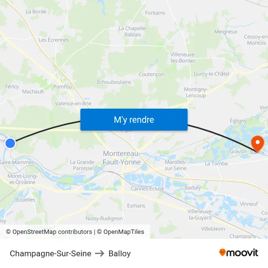 Champagne-Sur-Seine to Balloy map