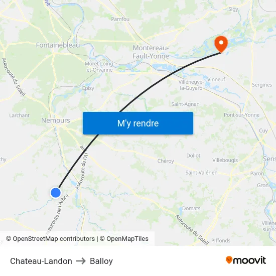 Chateau-Landon to Balloy map