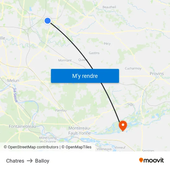 Chatres to Balloy map