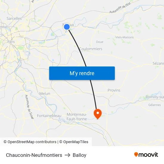 Chauconin-Neufmontiers to Balloy map