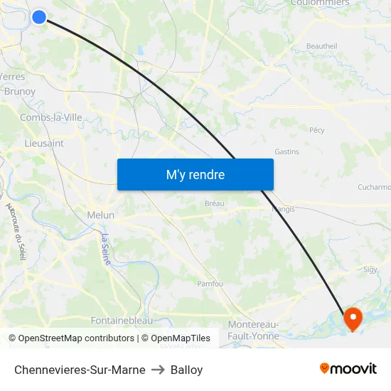 Chennevieres-Sur-Marne to Balloy map