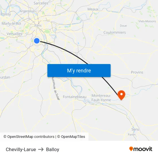 Chevilly-Larue to Balloy map