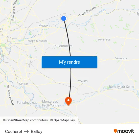 Cocherel to Balloy map