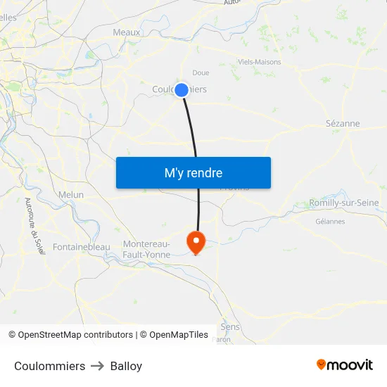 Coulommiers to Balloy map