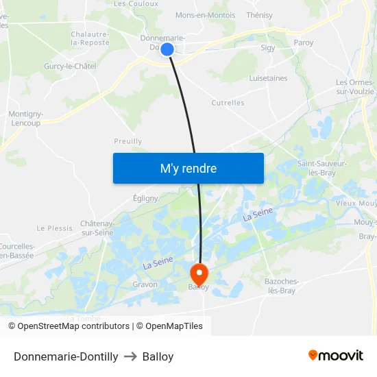 Donnemarie-Dontilly to Balloy map