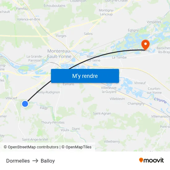 Dormelles to Balloy map